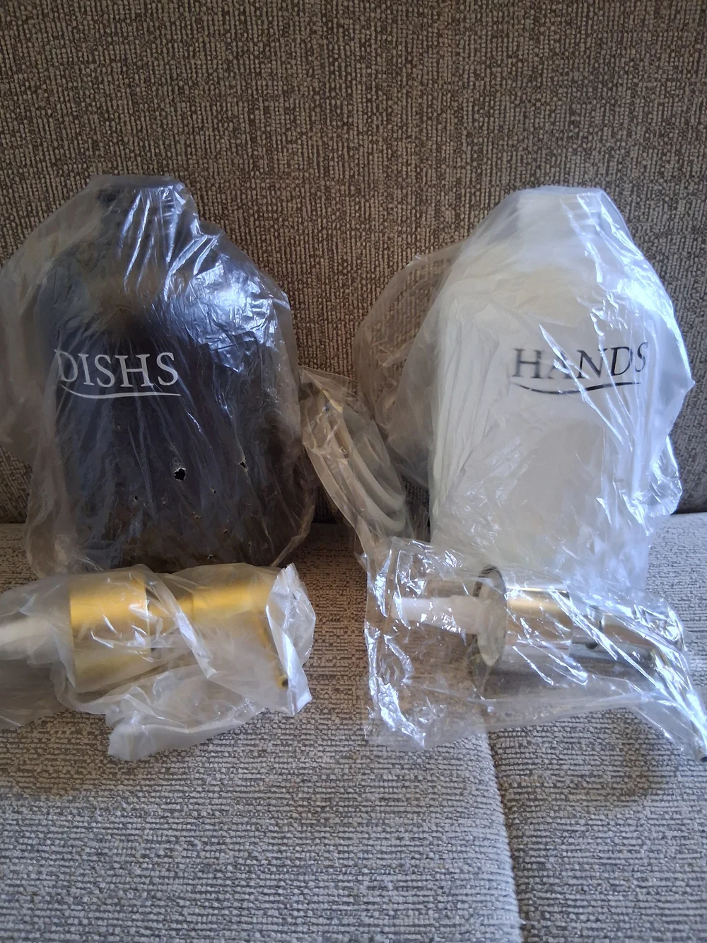 Kitchen Soap Dispenser Set - Black & White Design Glass NIB